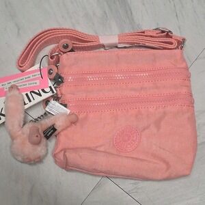 Kipling Alvar Small Mini Bag Crossbody Purse Pink  Adjustable 3 Zip, New W Tags